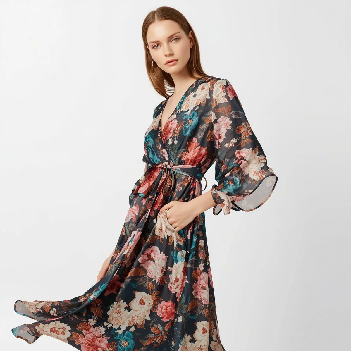 Floral Silk Wrap Dress